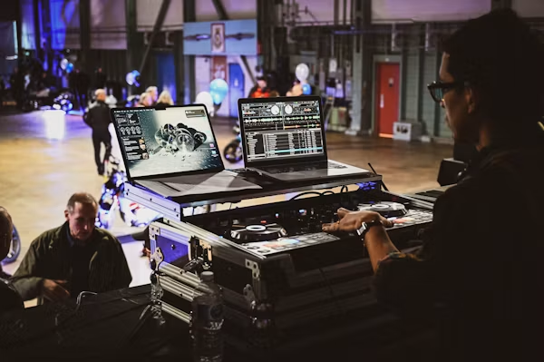 Event production company in Fresno preparing audiovisual equipment.