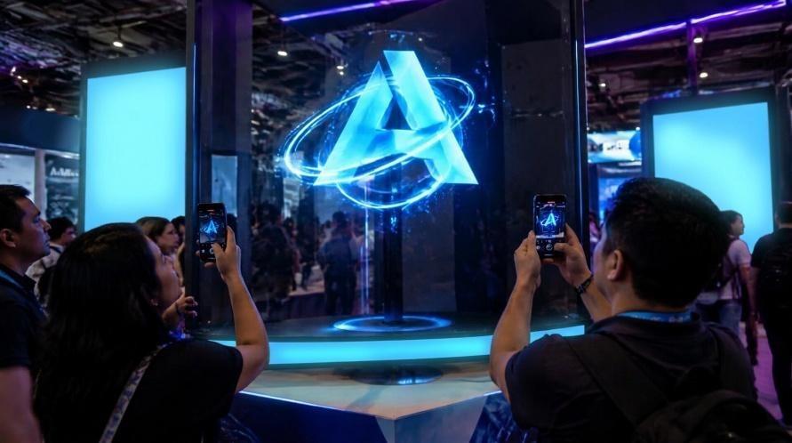3D hologram fan display in Fresno at a trade show