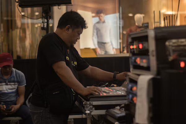 Event technology setup for clear audio and presentations.